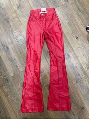 Revice Red Faux Leather Flared Pants